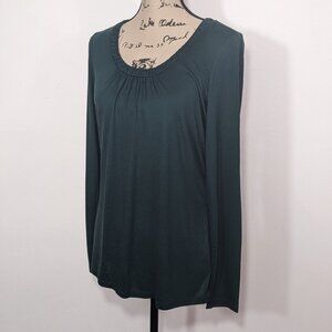 NEW Talbots Long Sleeve Woman Pleated Shirt Green Lightweight Pull-On S